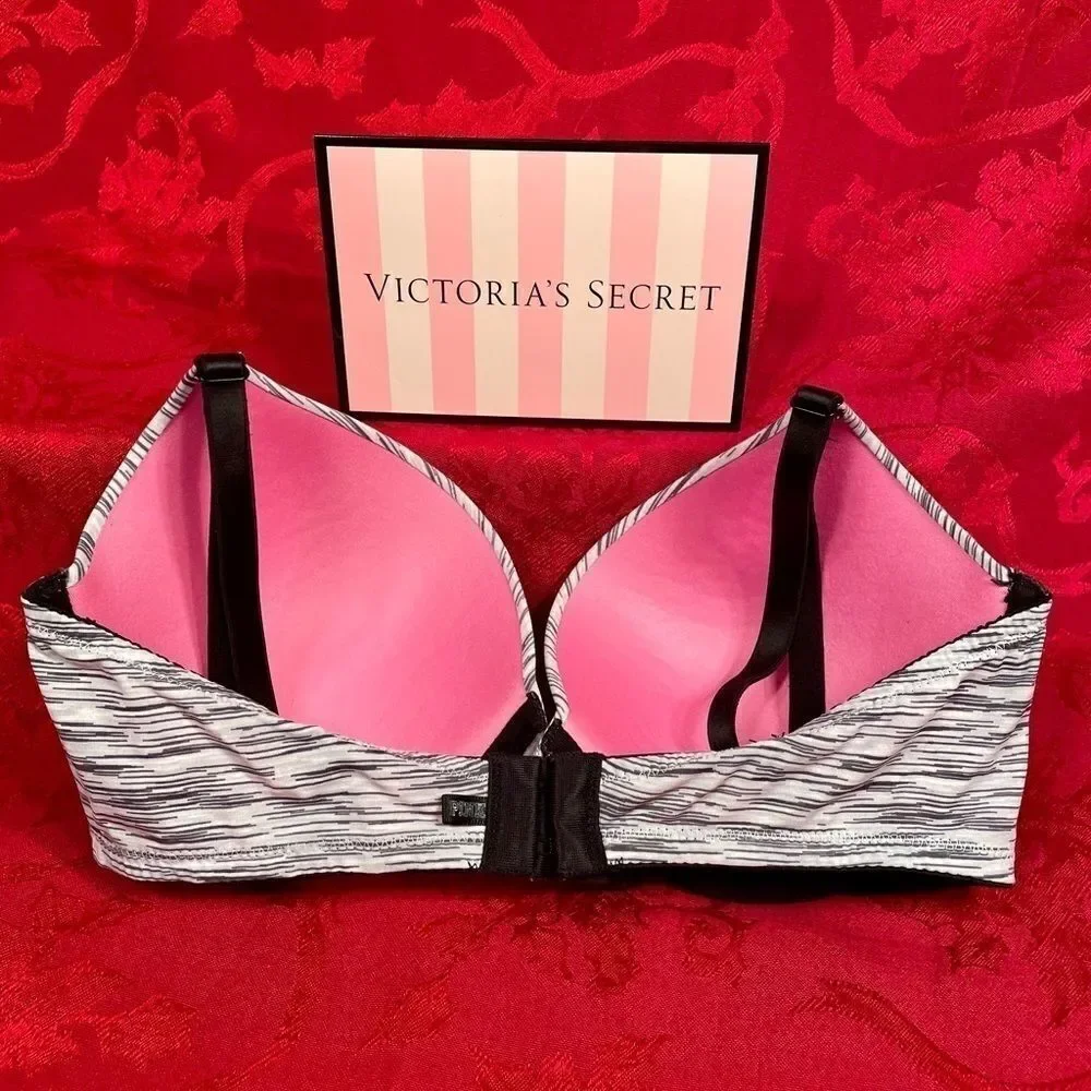 GRAY & WHITE STRIPE BRA VICTORIAS SECRET PINK WEAR EVERYWHERE 34D